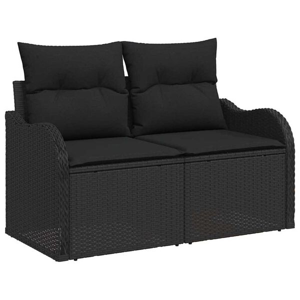 vidaXL Kerti Kanap&eacute; Szett p&aacute;rn&aacute;val 8 pcs Fekete Poli rattan