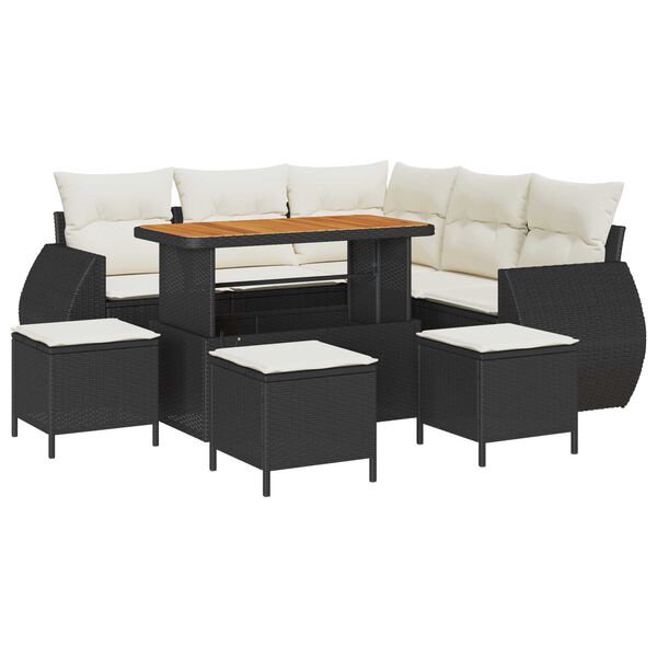 vidaXL Kerti Kanap&eacute; Szett p&aacute;rn&aacute;val 9 pcs Fekete &eacute;s Kr&eacute;m polirattan