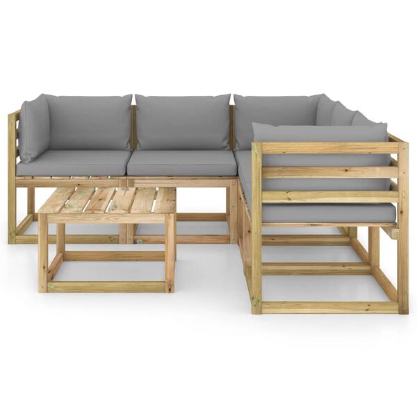 vidaXL 6 r&eacute;szes kerti &uuml;lőgarnit&uacute;ra sz&uuml;rke p&aacute;rn&aacute;kkal