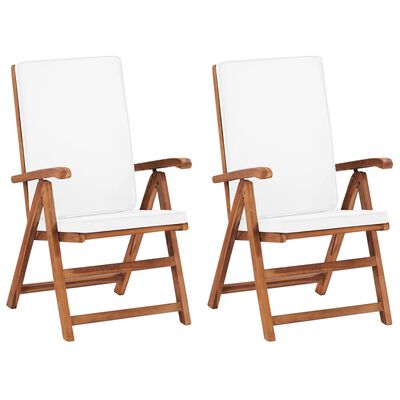 vidaXL 2 db krémszínű dönthető tömör tíkfa kerti szék párnákkal
