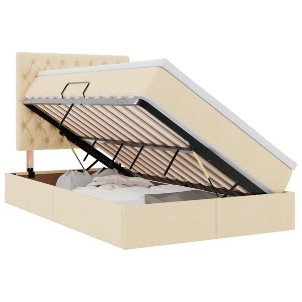vidaXL Ágy tárolóval és LED lámpával Krém 120 x 200 cm Poliészter