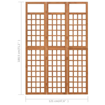 vidaXL 3 paneles tömör fenyőfa térelválasztó/lugasrács 121 x 180,5 cm