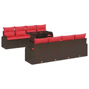 vidaXL Kerti Kanap&eacute; Szett p&aacute;rn&aacute;val t&aacute;rol&oacute;val 9 pcs Barna Poly Rattan