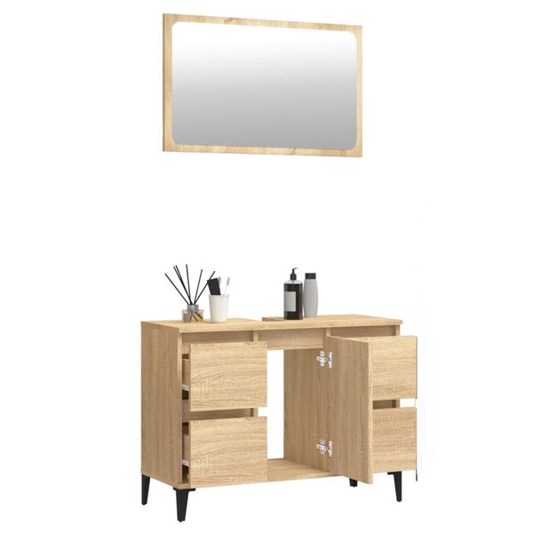 vidaXL 2 r&eacute;szes sonoma t&ouml;lgysz&iacute;nű szerelt fa f&uuml;rdőszobai b&uacute;torszett