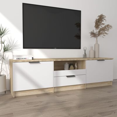 vidaXL fehér és sonoma tölgy színű szerelt fa TV-szekrény 140x35x40 cm