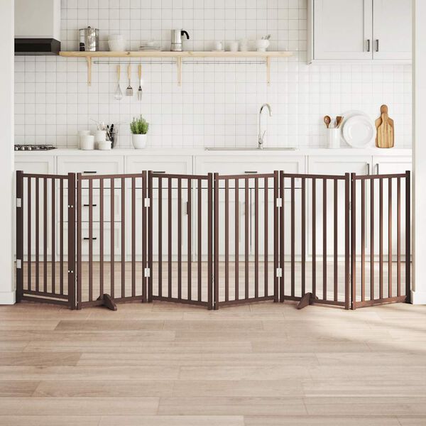 vidaXL barna t&ouml;m&ouml;r fa 6 paneles &ouml;sszecsukhat&oacute; kutyakapu ajt&oacute;val 300 cm