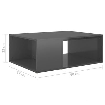 vidaXL magasfényű szürke forgácslap dohányzóasztal 90 x 67 x 33 cm