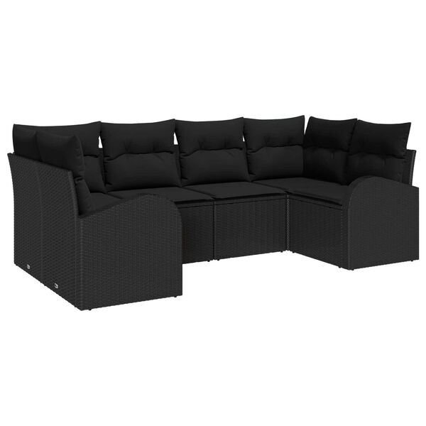 vidaXL Kerti Kanapé Szett párnával 6 pcs Fekete Poly Rattan
