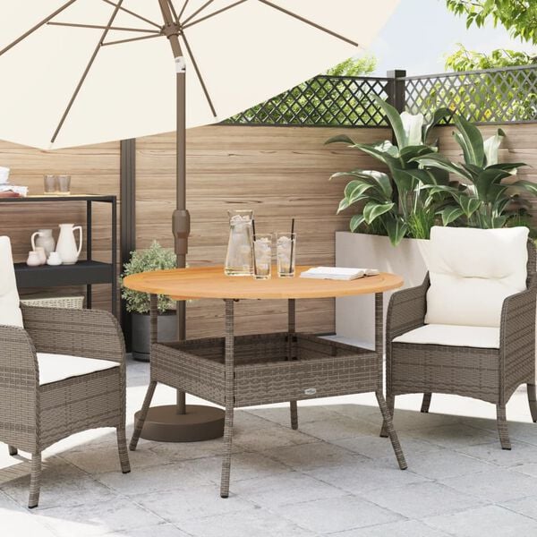 vidaXL sz&uuml;rke polyrattan kerti asztal ak&aacute;cfa lappal &Oslash;110 x 71 cm