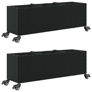 vidaXL 2 db fekete polyrattan n&ouml;v&eacute;nytart&oacute; ker&eacute;kkel 107x32x38 cm