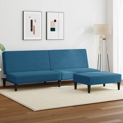 vidaXL 2 személyes kék bársony kanapéágy lábtartóval