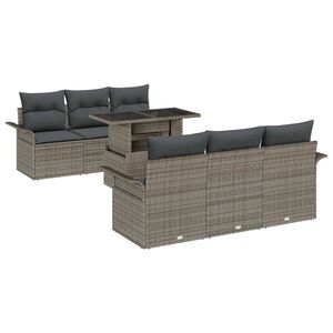 vidaXL Kerti Kanap&eacute; Szett p&aacute;rn&aacute;val t&aacute;rol&oacute;val 7 pcs Sz&uuml;rke Poly Rattan