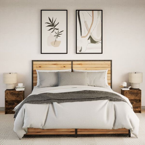 vidaXL 2 db f&uuml;st&ouml;s t&ouml;lgy sz&iacute;nű szerelt fa &eacute;jjeliszekr&eacute;ny LED-f&eacute;nyekkel