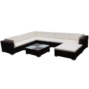 vidaXL 8-r&eacute;szes barna polyrattan kerti t&aacute;rsalg&oacute;szett p&aacute;rn&aacute;kkal