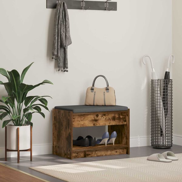 vidaXL Előt&eacute;r pad F&uuml;st&ouml;lt T&ouml;lgy 63 x 38 x 45 cm Műanyag Fa &eacute;s Sz&ouml;vet