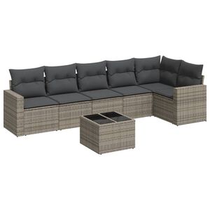 vidaXL 7 r&eacute;szes sz&uuml;rke polyrattan kerti &uuml;lőgarnit&uacute;ra p&aacute;rn&aacute;kkal