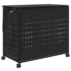 vidaXL fekete rattan szennyeskos&aacute;r kerekekkel 66x35x60 cm