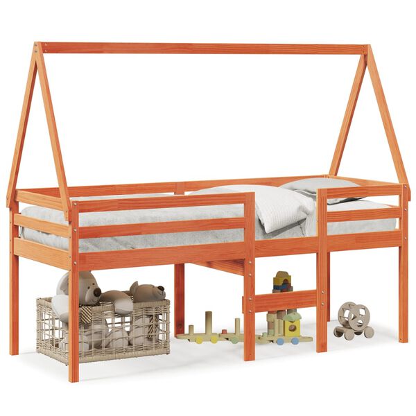 vidaXL viaszbarna tömör fenyőfa magasított ágy tetővel 80 x 200 cm