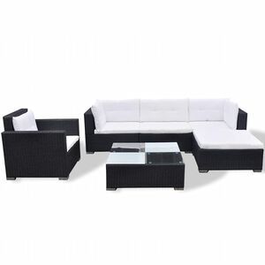vidaXL 6 r&eacute;szes fekete polyrattan kerti &uuml;lőgarnit&uacute;ra p&aacute;rn&aacute;kkal
