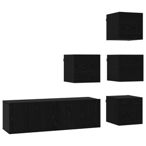 vidaXL TV szekr&eacute;ny garnit&uacute;ra 5 pcs 100 x 30 x 30 cm Fekete T&ouml;lgy