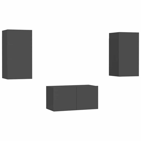 vidaXL 3 r&eacute;szes sz&uuml;rke szerelt fa TV-szekr&eacute;nyszett