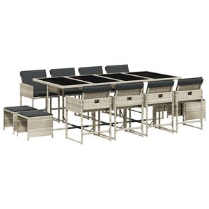 vidaXL 13 r&eacute;szes sz&uuml;rke polyrattan kerti &eacute;tkezőgarnit&uacute;ra p&aacute;rn&aacute;kkal