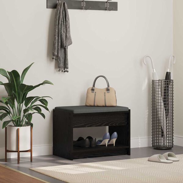 vidaXL Előt&eacute;r pad Fekete T&ouml;lgy 63 x 38 x 45 cm Műanyag Fa &eacute;s Sz&ouml;vet