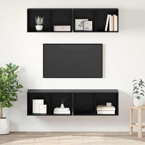 vidaXL TV szekr&eacute;ny garnit&uacute;ra 4 pcs Fekete t&ouml;lgy 37 x 37 x 72 cm