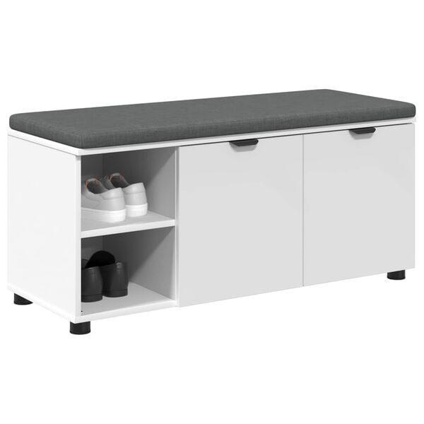 vidaXL Előt&eacute;r pad p&aacute;rn&aacute;val Feh&eacute;r 100 x 38 x 46 cm Műanyag Fa &eacute;s Sz&ouml;vet