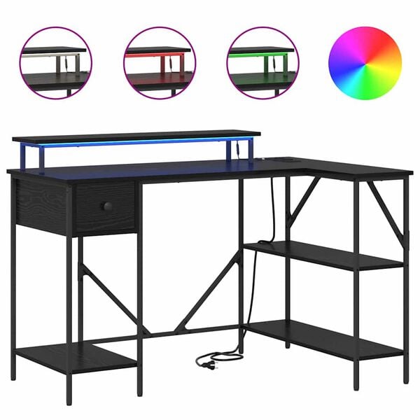 vidaXL Asztal fi&oacute;kkal Fekete t&ouml;lgy 120 x 79 x 86,5 cm Faanyag