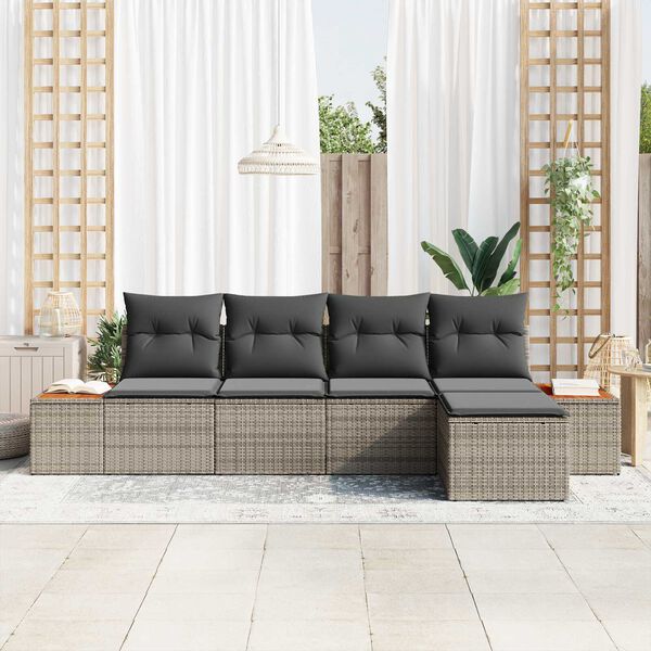 vidaXL Kerti Kanap&eacute; Szett p&aacute;rn&aacute;val t&aacute;rol&oacute;val 6 pcs Sz&uuml;rke Polyrattan