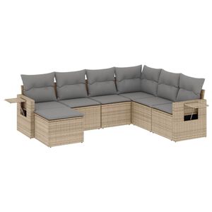 vidaXL 7 r&eacute;szes b&eacute;zs polyrattan kerti &uuml;lőgarnit&uacute;ra p&aacute;rn&aacute;kkal