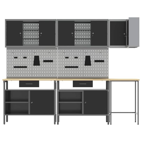 vidaXL Munkaszekr&eacute;ny K&eacute;szlet fi&oacute;kkal polcokkal 10 pcs Fekete &eacute;s Sz&uuml;rke