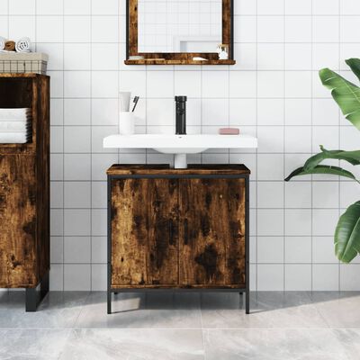 vidaXL füstölt tölgy szerelt fa fürdőszobai mosdószekrény 60x30x60 cm