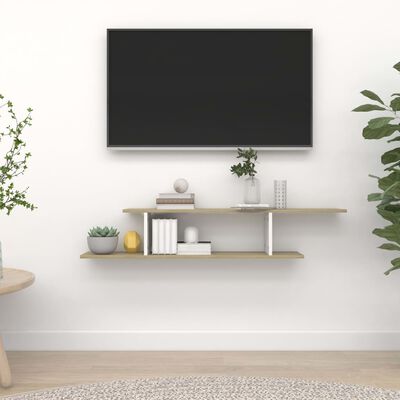 vidaXL fehér-sonoma színű forgácslap fali TV-polc 125 x 18 x 23 cm
