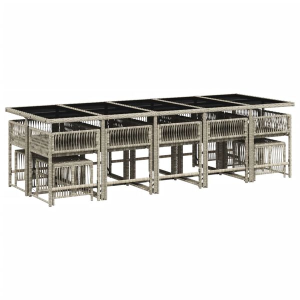 vidaXL 15 r&eacute;szes sz&uuml;rke polyrattan kerti &eacute;tkezőgarnit&uacute;ra p&aacute;rn&aacute;kkal