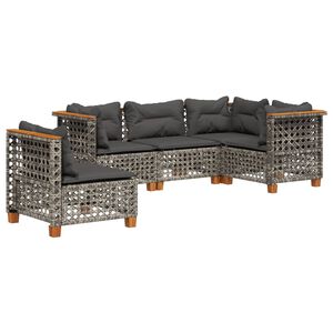 vidaXL 5 r&eacute;szes sz&uuml;rke polyrattan kerti &uuml;lőgarnit&uacute;ra p&aacute;rn&aacute;kkal