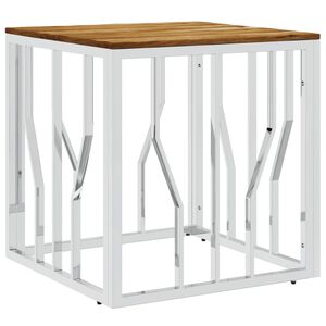 vidaXL ezüstszínű rozsdamentes acél és tömör akácfa dohányzóasztal