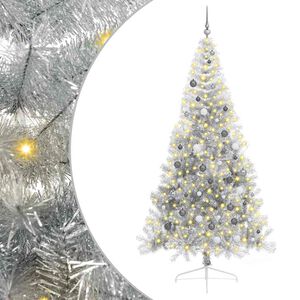 vidaXL Mesters&eacute;ges, előre vil&aacute;g&iacute;tott kar&aacute;csonyi fa Ez&uuml;st 240 cm PET