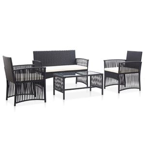 vidaXL 4-r&eacute;szes fekete kerti polyrattan b&uacute;torszett p&aacute;rn&aacute;kkal