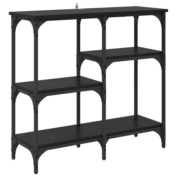 vidaXL Konzolasztal polcokkal Fekete t&ouml;lgy 80 x 29 x 75 cm Faanyag