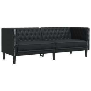 vidaXL 3 szem&eacute;lyes fekete műbőr Chesterfield kanap&eacute;