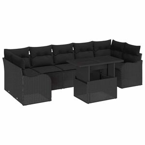 vidaXL Kerti Kanap&eacute; Szett p&aacute;rn&aacute;val t&aacute;rol&oacute;val 8 pcs Fekete Poly Rattan