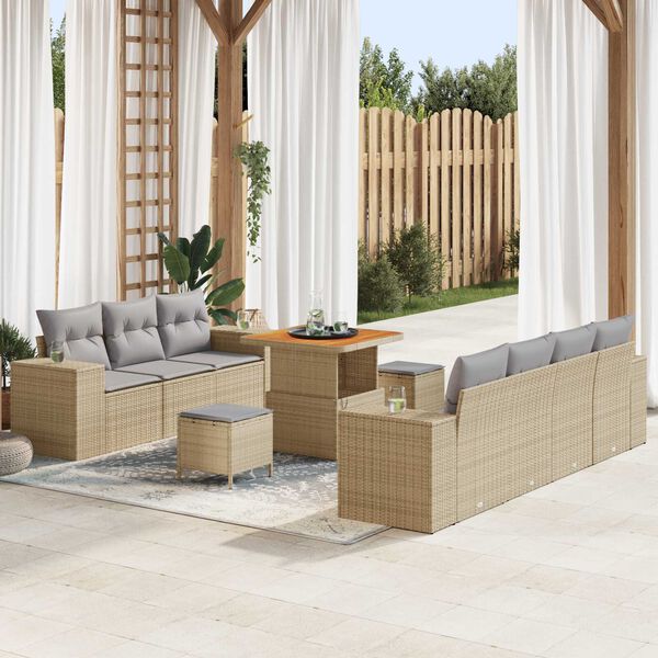 vidaXL Kerti Kanap&eacute; Szett 10 pcs Beige &eacute;s Vil&aacute;gossz&uuml;rke Poly Rattan