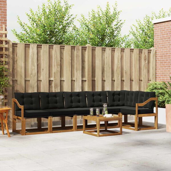 vidaXL K&uuml;lt&eacute;ri kanap&eacute; szett p&aacute;rn&aacute;val 7 pcs Term&eacute;szetes &eacute;s fekete