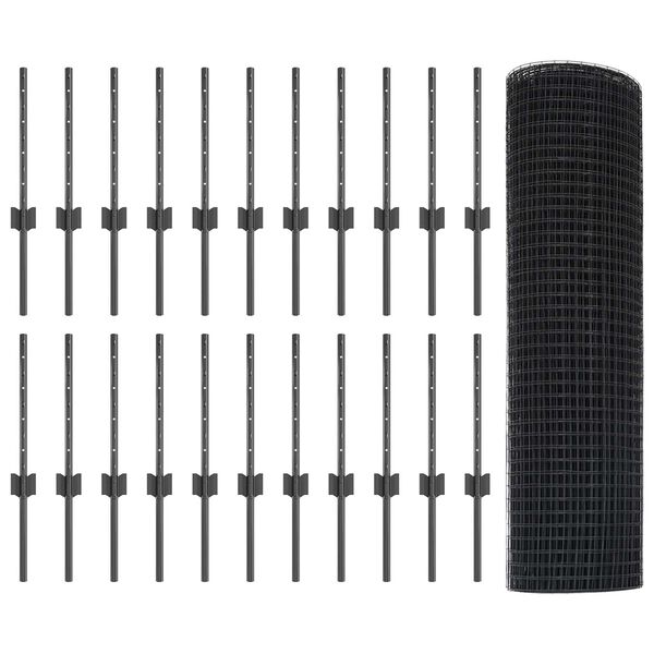 vidaXL Ker&iacute;t&eacute;s oszlopokkal Sz&uuml;rke 0,4 x 50 m Ac&eacute;l &eacute;s PVC