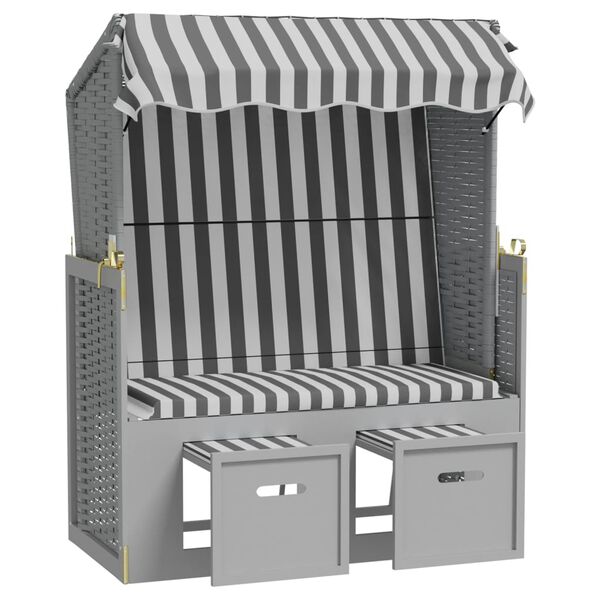 vidaXL sz&uuml;rke polyrattan &eacute;s t&ouml;m&ouml;r fa strandsz&eacute;k tetővel