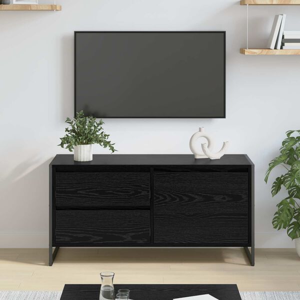 vidaXL TV szekr&eacute;ny fi&oacute;kkal Fekete t&ouml;lgy 100 x 36 x 49.5 cm Faanyag