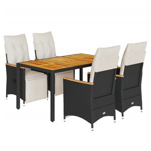 vidaXL 5 r&eacute;szes fekete polyrattan kerti bisztr&oacute;garnit&uacute;ra p&aacute;rn&aacute;kkal