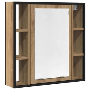 vidaXL k&eacute;zműves t&ouml;lgy szerelt fa t&uuml;kr&ouml;s f&uuml;rdőszobaszekr&eacute;ny 60x16x60 cm